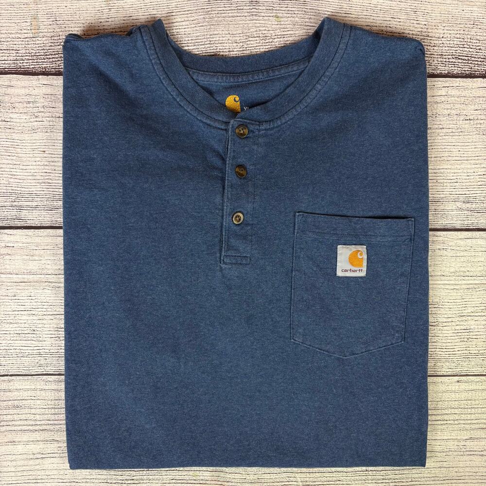 Carhartt Dark Blue Henley Style Short Sleeve T-shirt